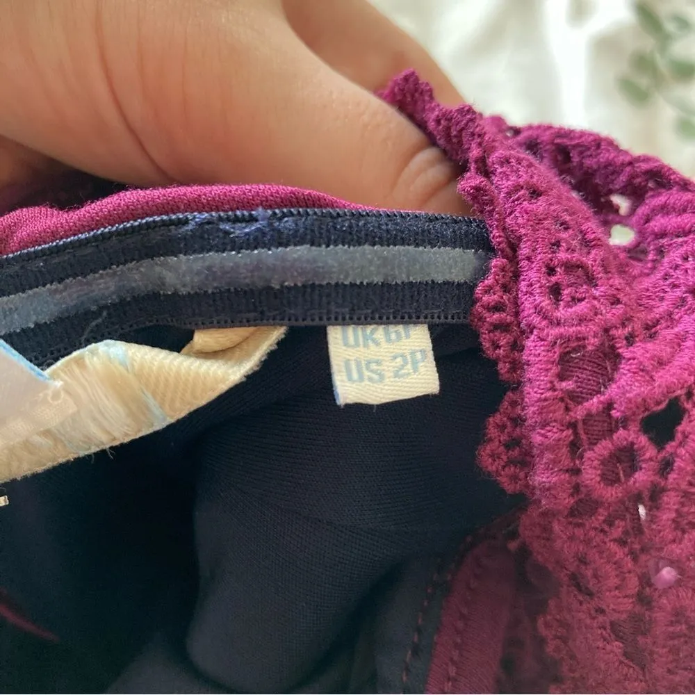 BODEN Lisa Lace Fit & Flare Ponte Knit Mini Dress Size 2P Purple Plum - Image 6