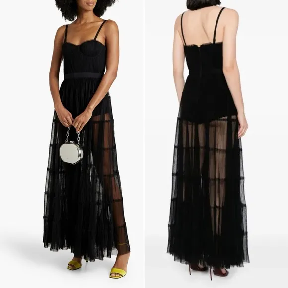 NWT Alice + Olivia Deena Pleated Maxi Dress with Hot Pants‎ Size 2 Black - Image 12