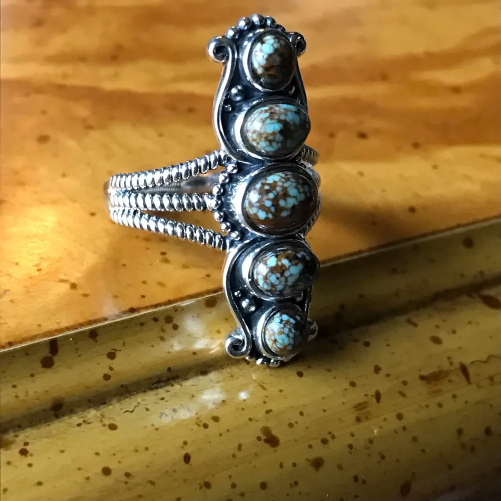 Matrix Blue Turquoise Sterling Silver Southwestern Ring - Image 2