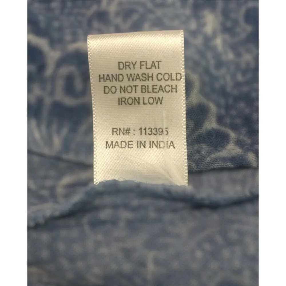 En Creme Top Womens Small Boho Crochet Insert Floral Blue Tassel Tie Top Blouse - Image 10