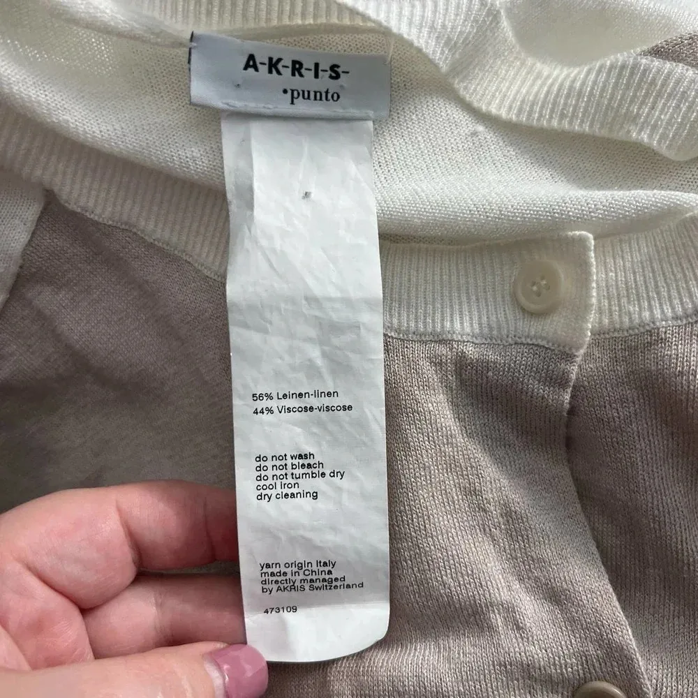 Akris Punto‎ Cardigan Sweater Linen-BlendContrast Light Taupe Cream Size US 10 - Image 12