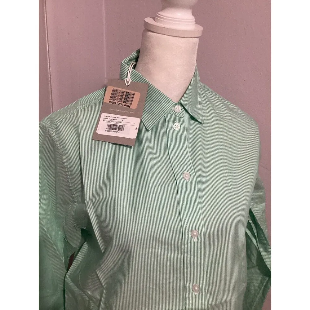 Everlane The Silky Cotton Relaxed Long Sleeve Button Up Shirt Striped Mint 0Flaw - Image 2