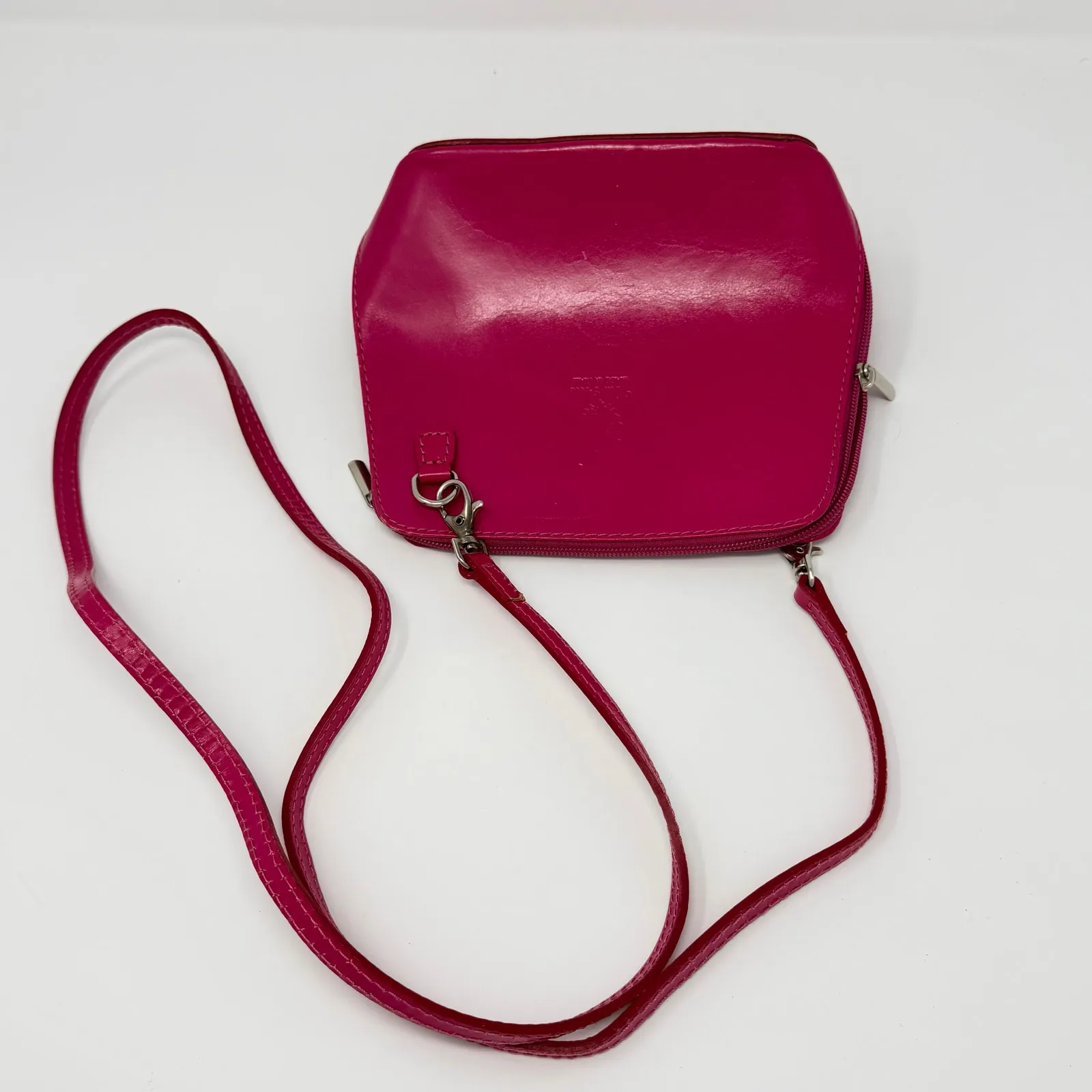 Vera Pelle Crossbody Handback Italian Leather Hot Pink Made in Italy Minimalist - Image 2
