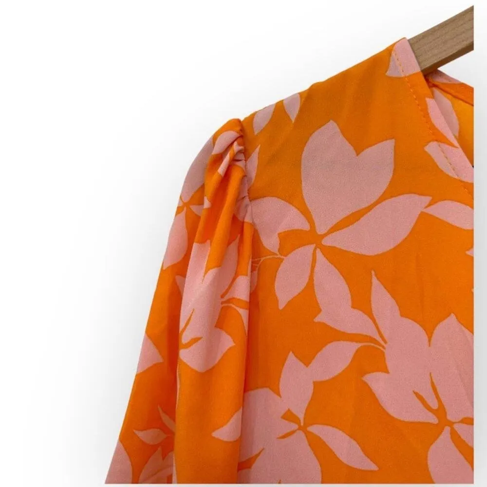 Eclair Floral Cutout Maxi Dress 3/4 Sleeves O Ring Summer Orange Size XL - Image 2