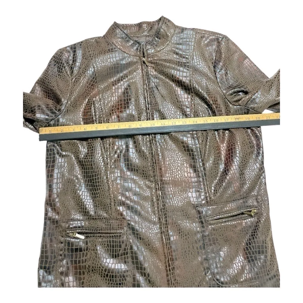 ELEMENTZ Croc Jacket Brown Black Womans size L Fully Lined Embossed Snake - Image 10