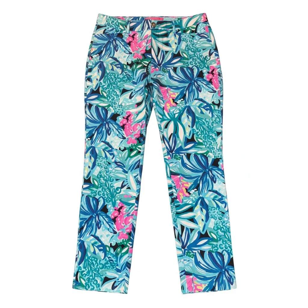 Lilly Pulitzer Kelly Skinny Ankle Pants 8 Maldives Green Tropical Print Stretch - Image 2