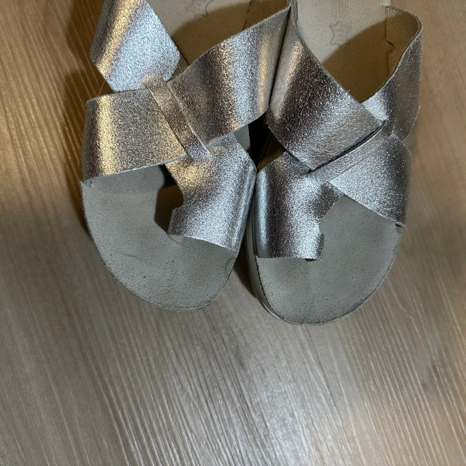 FANTASY SANDALS Silver Metallic Platform Slide Sandals Women EU 41 US 10 Comfort - Image 3