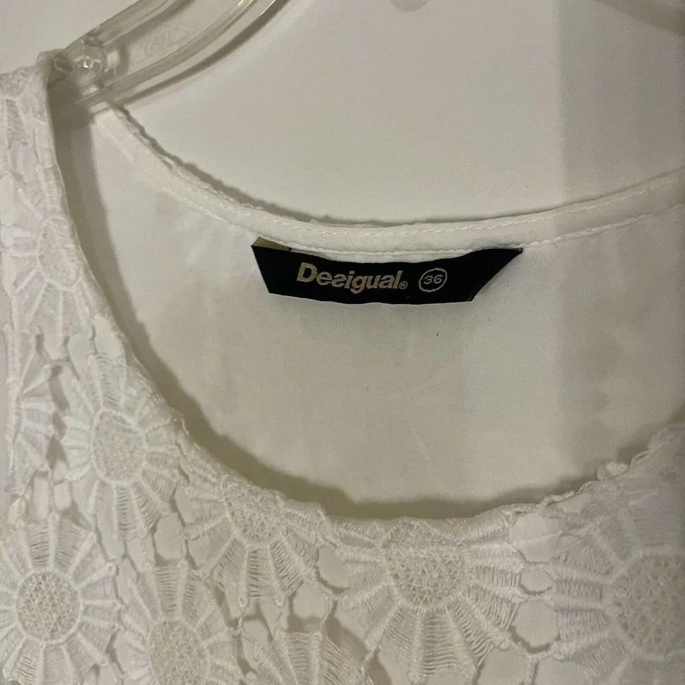 Desigual White lace layered sleeveless tank dress size XS 36 - Image 2