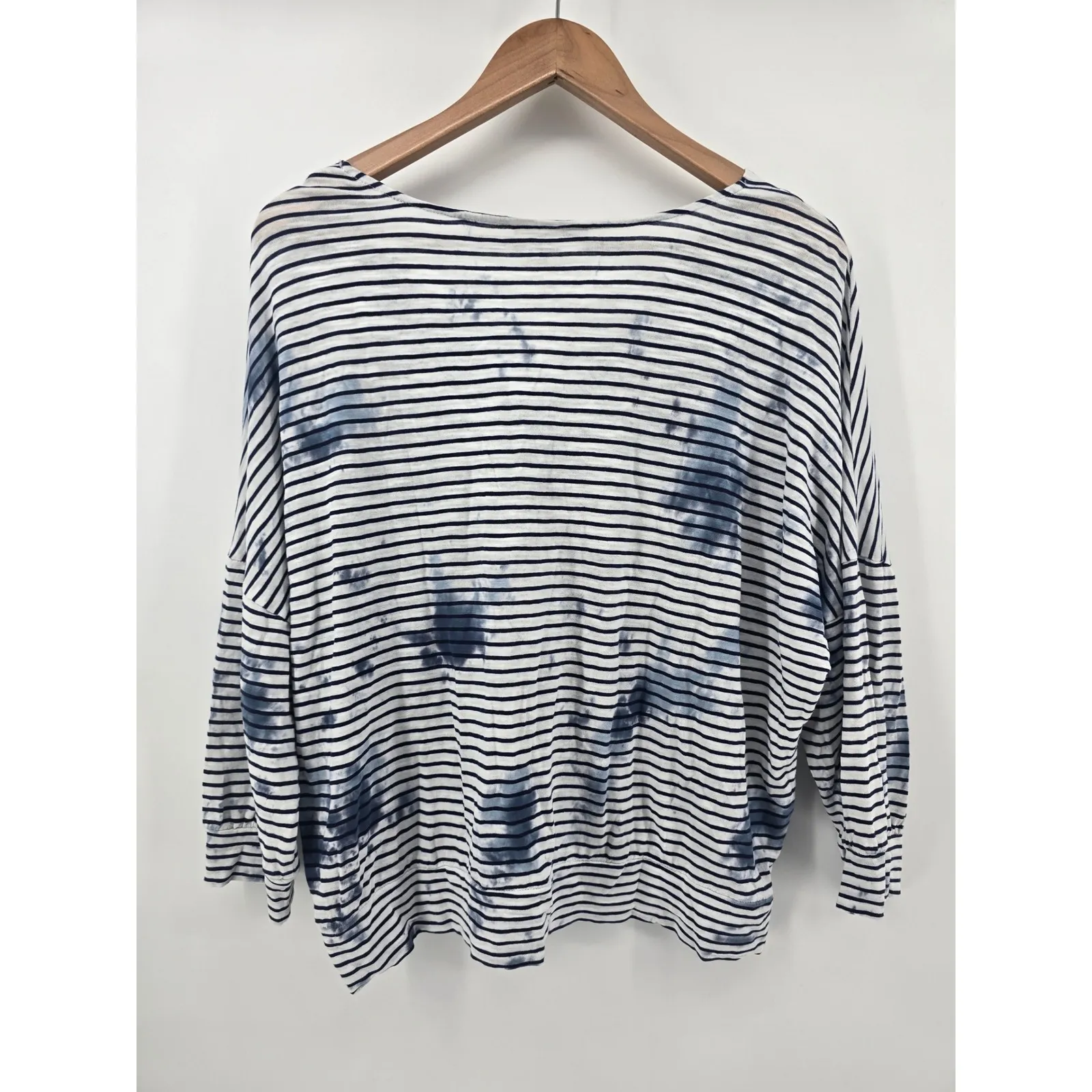 Saturday Sunday by Anthropologie Striped Tie Dye V Neck Long Sleeve Top Small Blue - Image 3