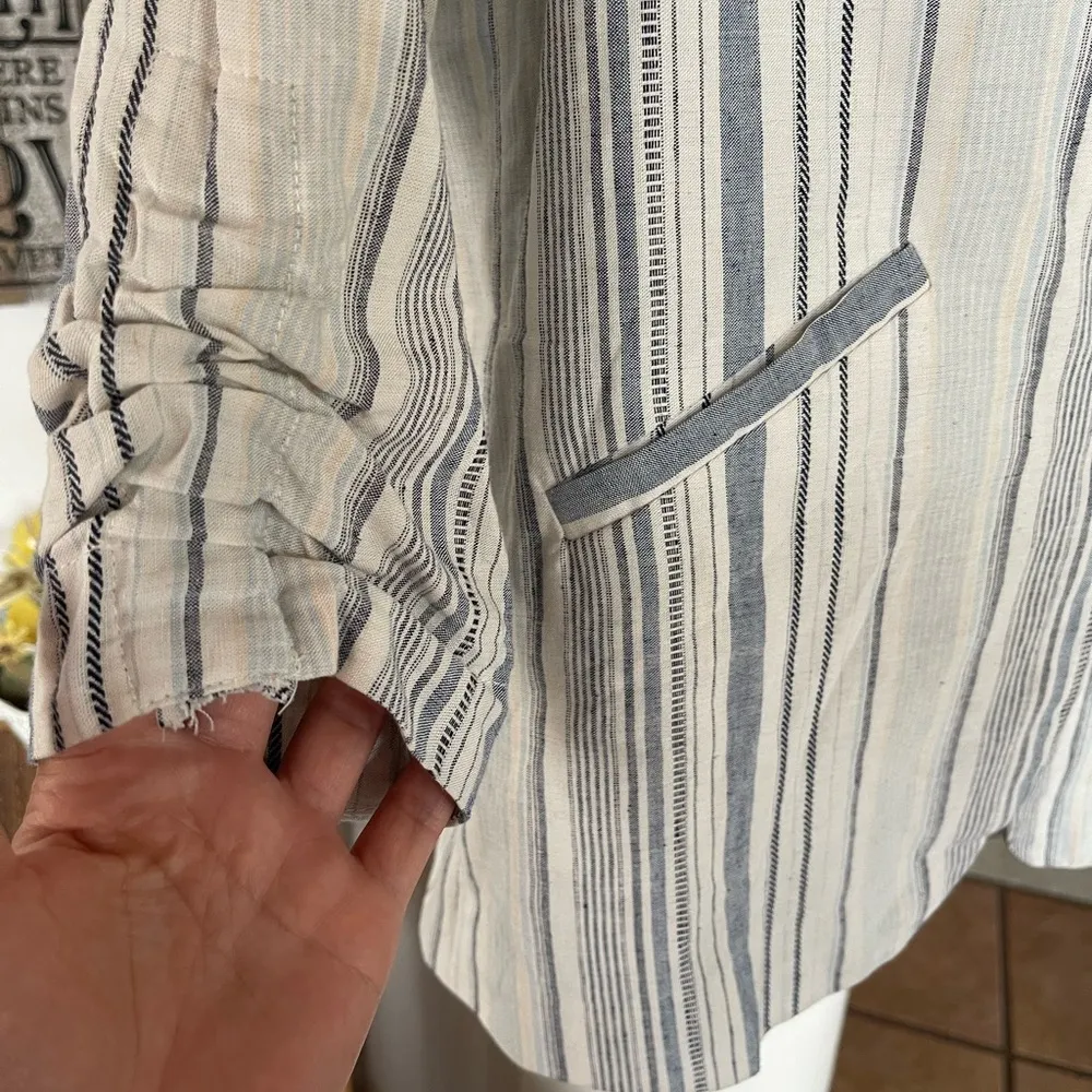 Drew Anthropologie Catalina Longline White Striped Linen Blend Blazer Womens XS - Image 2