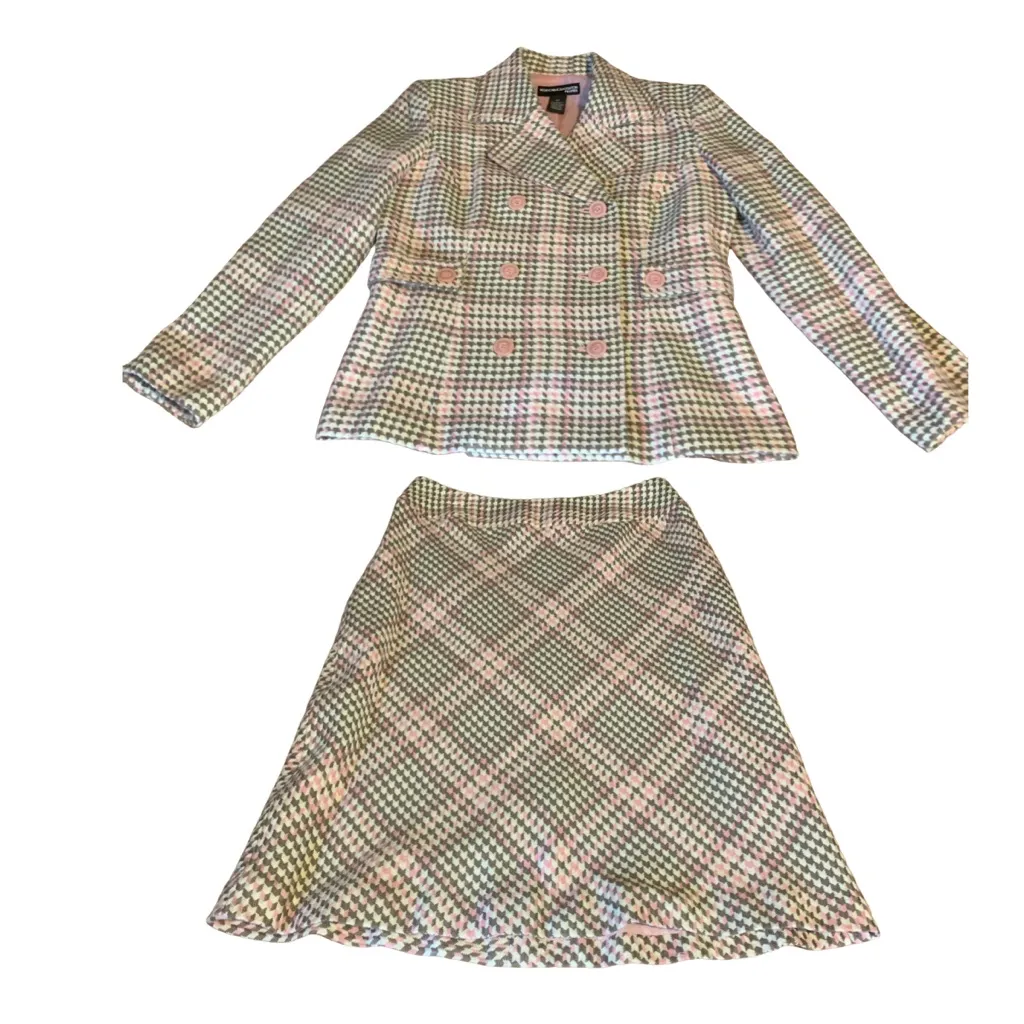 NORTON MCNAUGHTON PINK, TAUPE & CREAM HOUNDS TOOTH PRINT SKIRT SUIT NWT (8P) - Image 10