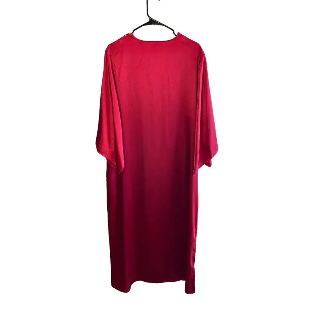 NWT Vintage VALERIE STEVENS Size Large Red Satin Negligee Night Gown Jewel Tones - Image 7