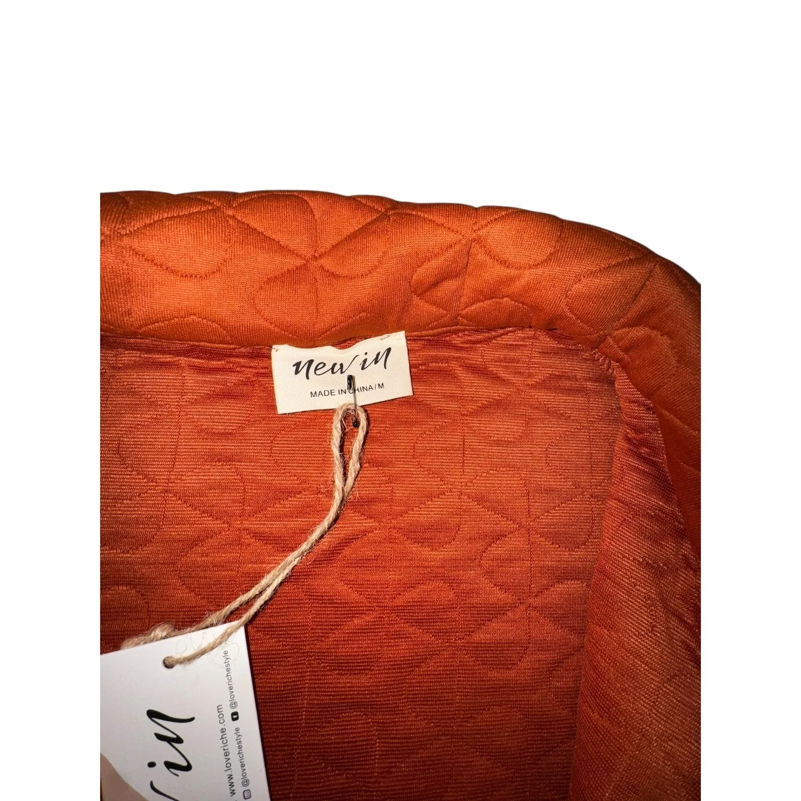 Newin Quilted Snap Front Jacket Rust Orange Geometric Pattern Long Sleeve Brown Size M - Image 6