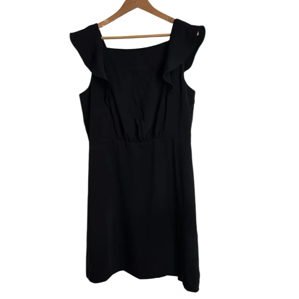 LOFT Black Ruffle Square Neckline Sleeveless Shift Little Black Dress size 12 - Image 2