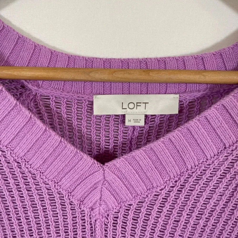 LOFT light purple open knit v-neck sweater Medium - Image 3
