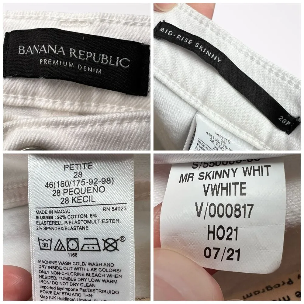 Banana Republic White Mid Rise Skinny Jeans Petite 28P  - Image 3