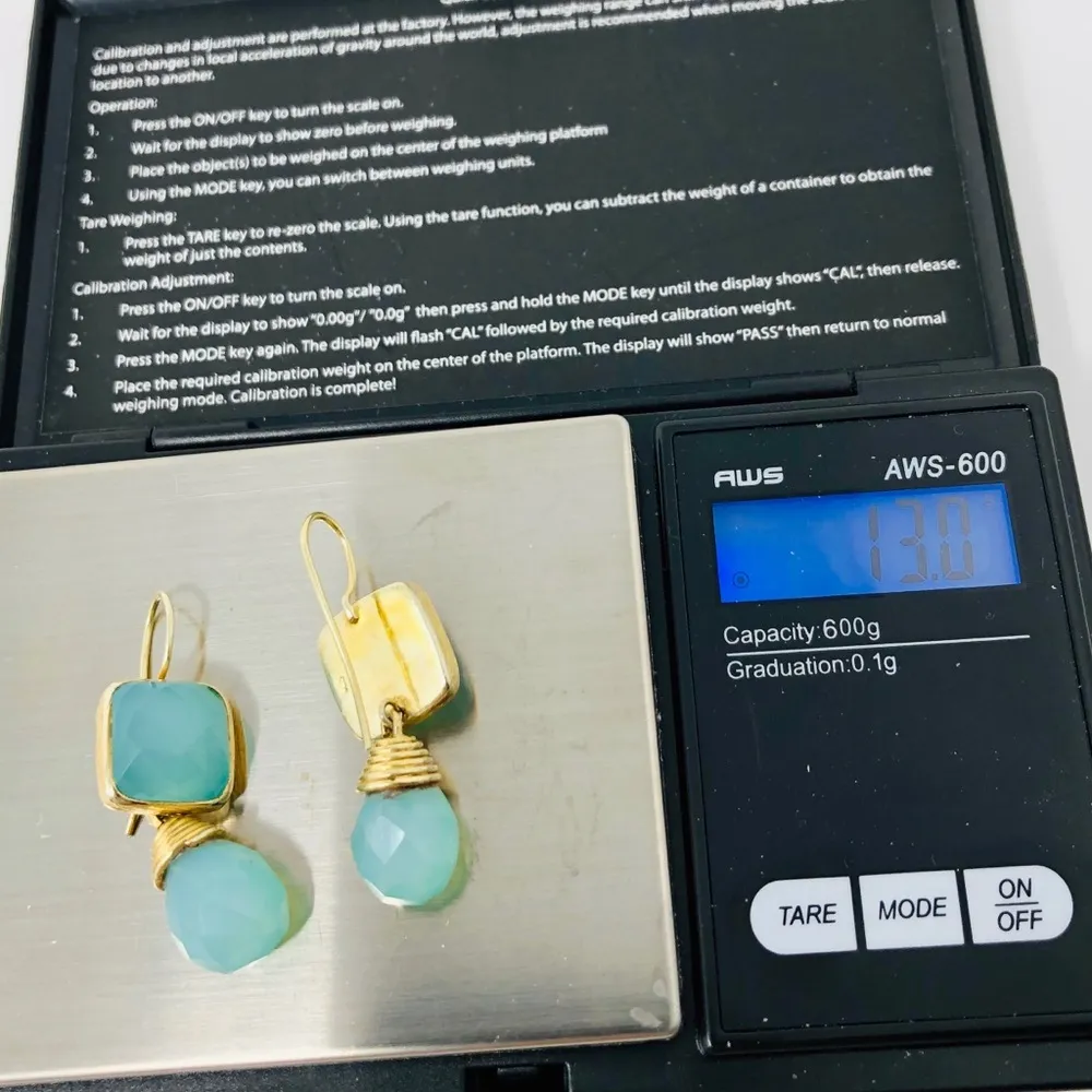 Sterling w gold overlay, chalcedony stone earrings - Image 5