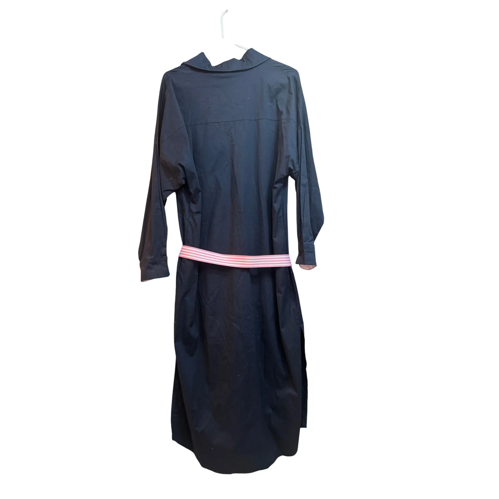 Caryn Lawn Navy Poplin Shirt Dress Pink Stripe Belt Popover Tunic One Size‎ Black Size undefined - Image 2