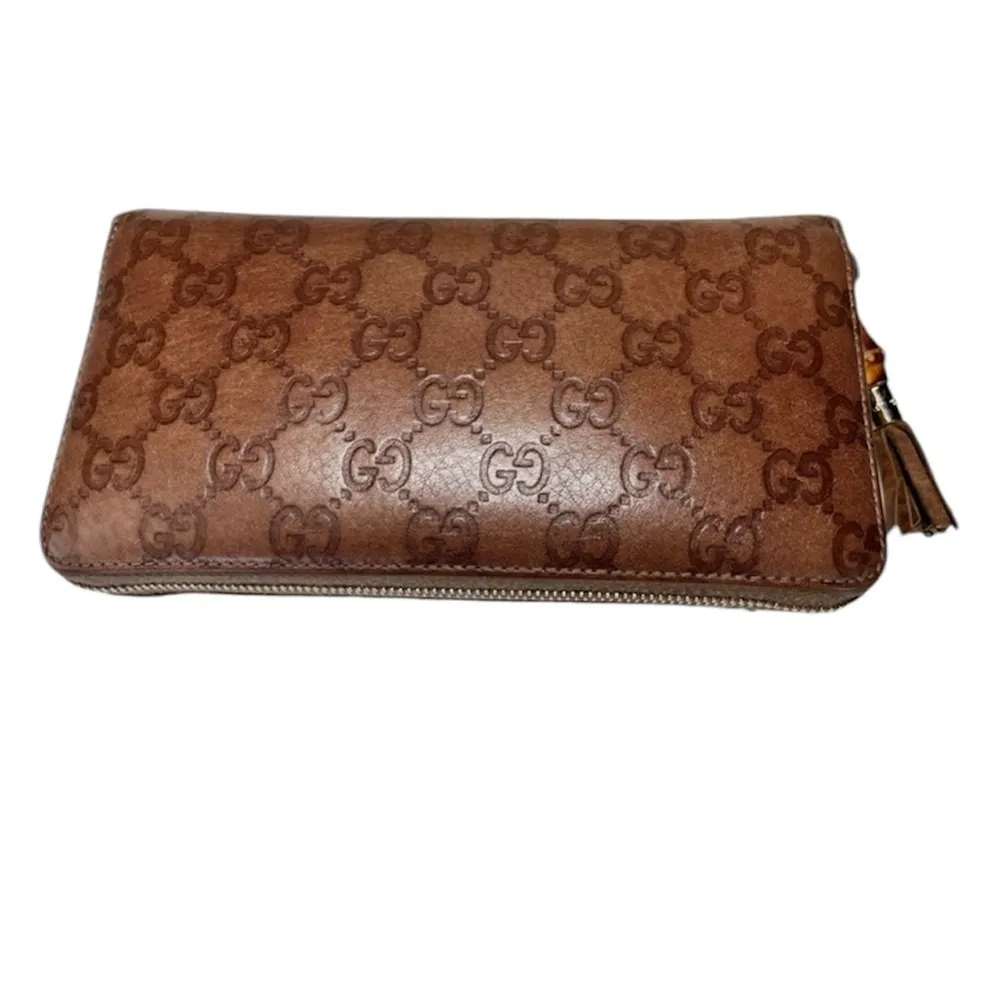 Gucci Brown Sima Bamboo & Tassel Zip Around Organizer Wallet w/ Gucci Bag & COA - Image 4