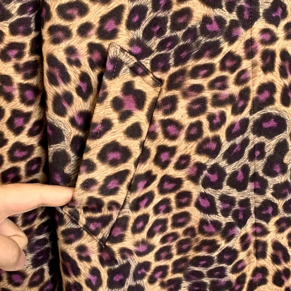 NEW Solitaire Leopard Open Front Drapey Oversized Tie Coat in Tan/Purple - Image 6