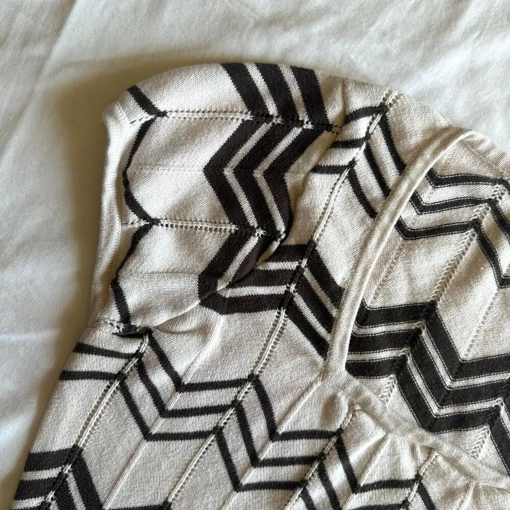 Ann Taylor White & Brown Chevron Square Neck Short Sleeve Sweater Sz PL Twee - Image 2