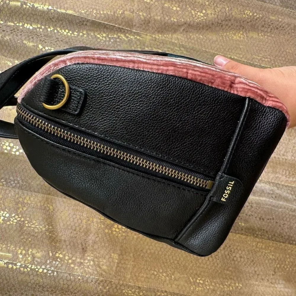 Fossil Sydney Satchel Velvet Patchwork Green Red Pink & Wallet NWT - Image 4