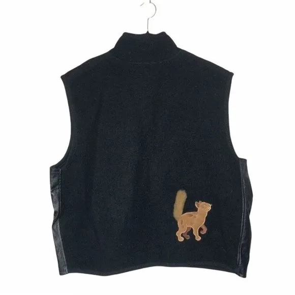 CATS Boiled Wool Appliqué Leather Black Zipper Closure Vest Womens Size XL - Image 4