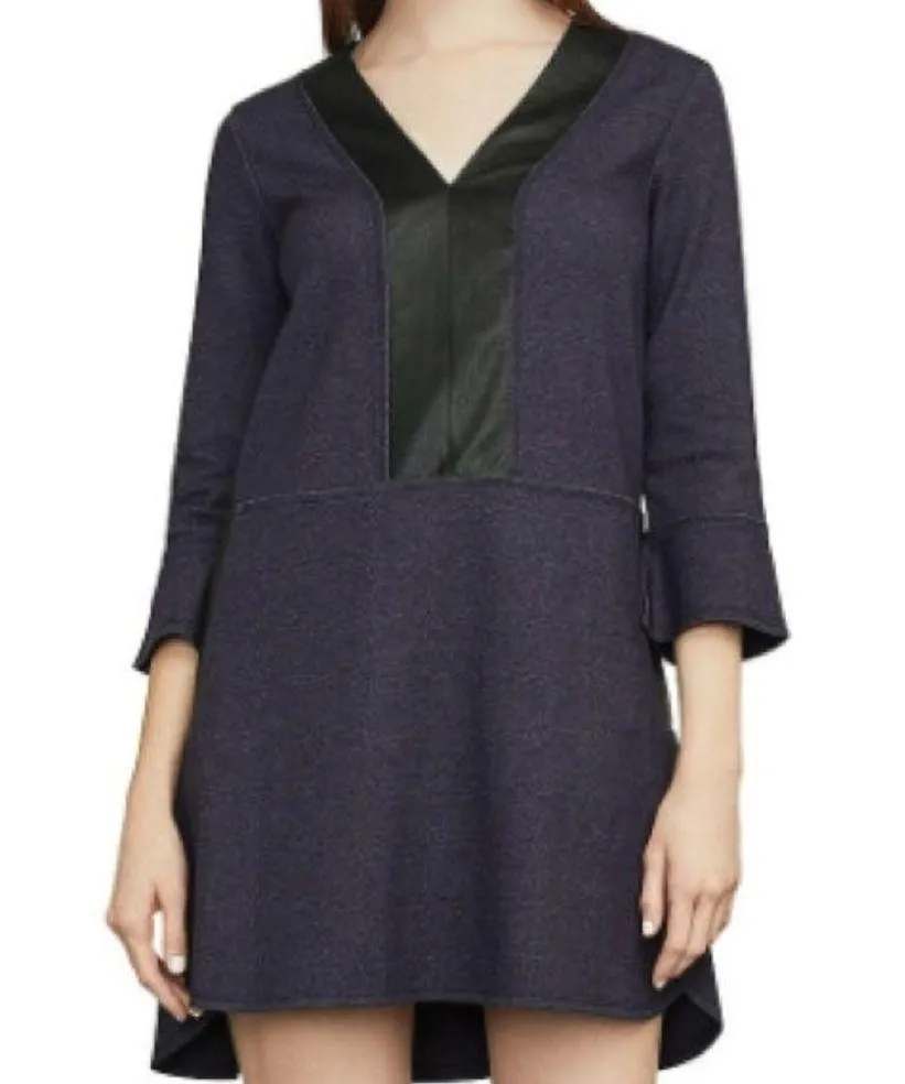 💕BCBGMAXAZRIA💕 V-Neck Faux-Leather Trim Dress - Image 4