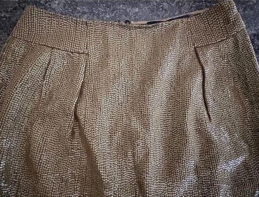 Carmen Marc Valvo Beaded Accents Knee-Length Skirt Size 4 100% Silk Olive Green - Image 8