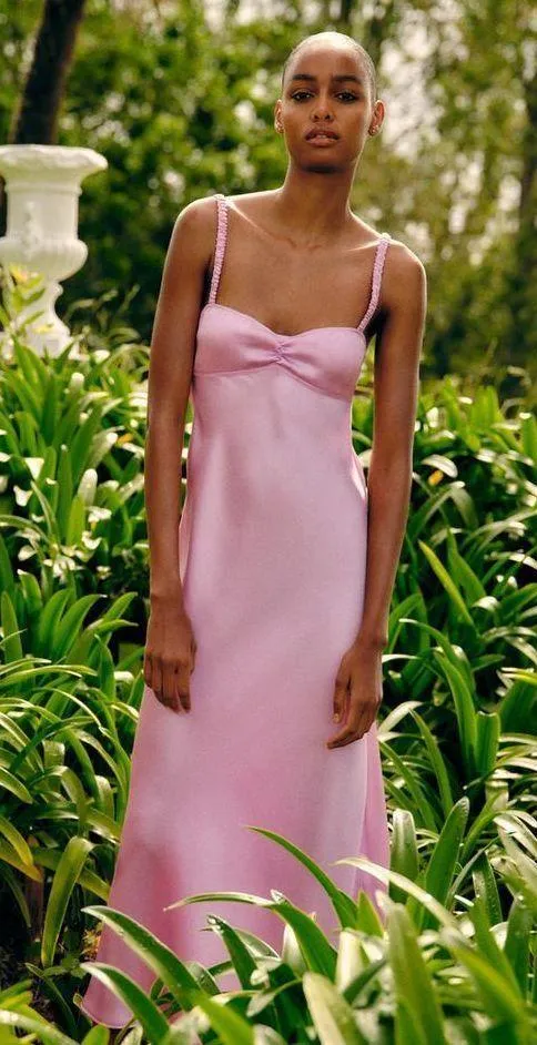 dress maxi midi Light Pink satin effect wedding party cocktail - Image 4