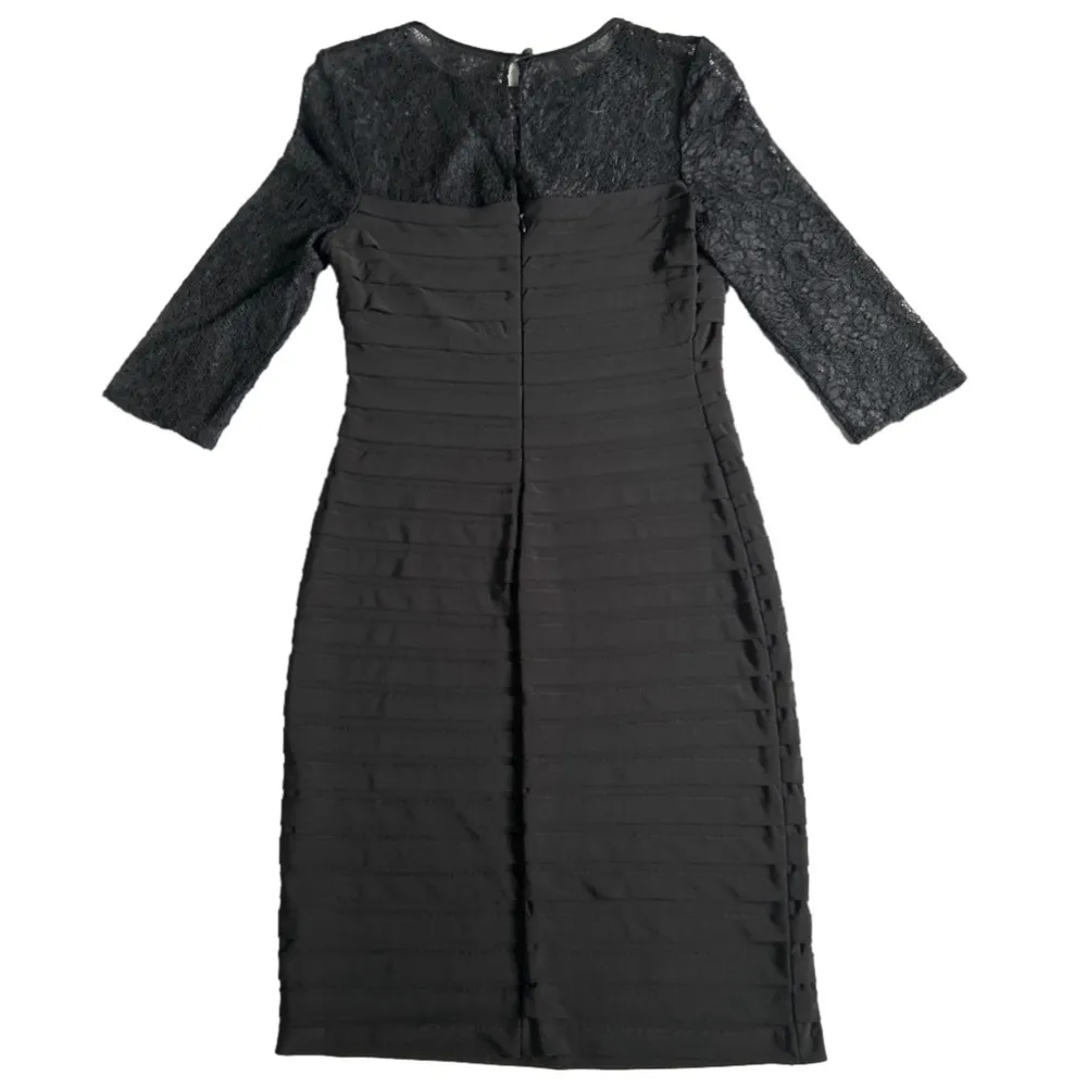 Adrianna Papell Black 3/4 Lace Sleeve Bodycon Shutter Pleat Dress, Size 4 NWOT - Image 7