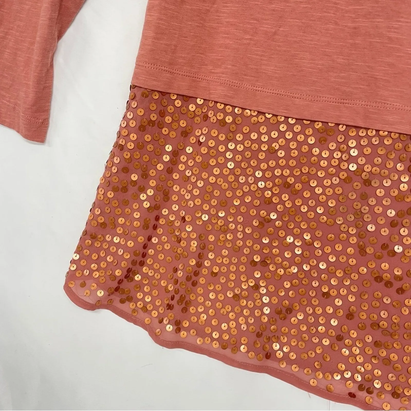 Logo Lori Goldstein Pink Sequin Peplum Tunic Long Sleeve Blouse XS - Image 2