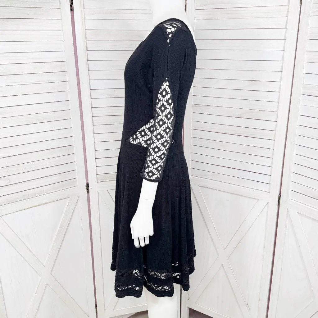 Free People To The Point Lace Cutouts Stretch Skater‎ Dress Black Small Gothic - Image 3