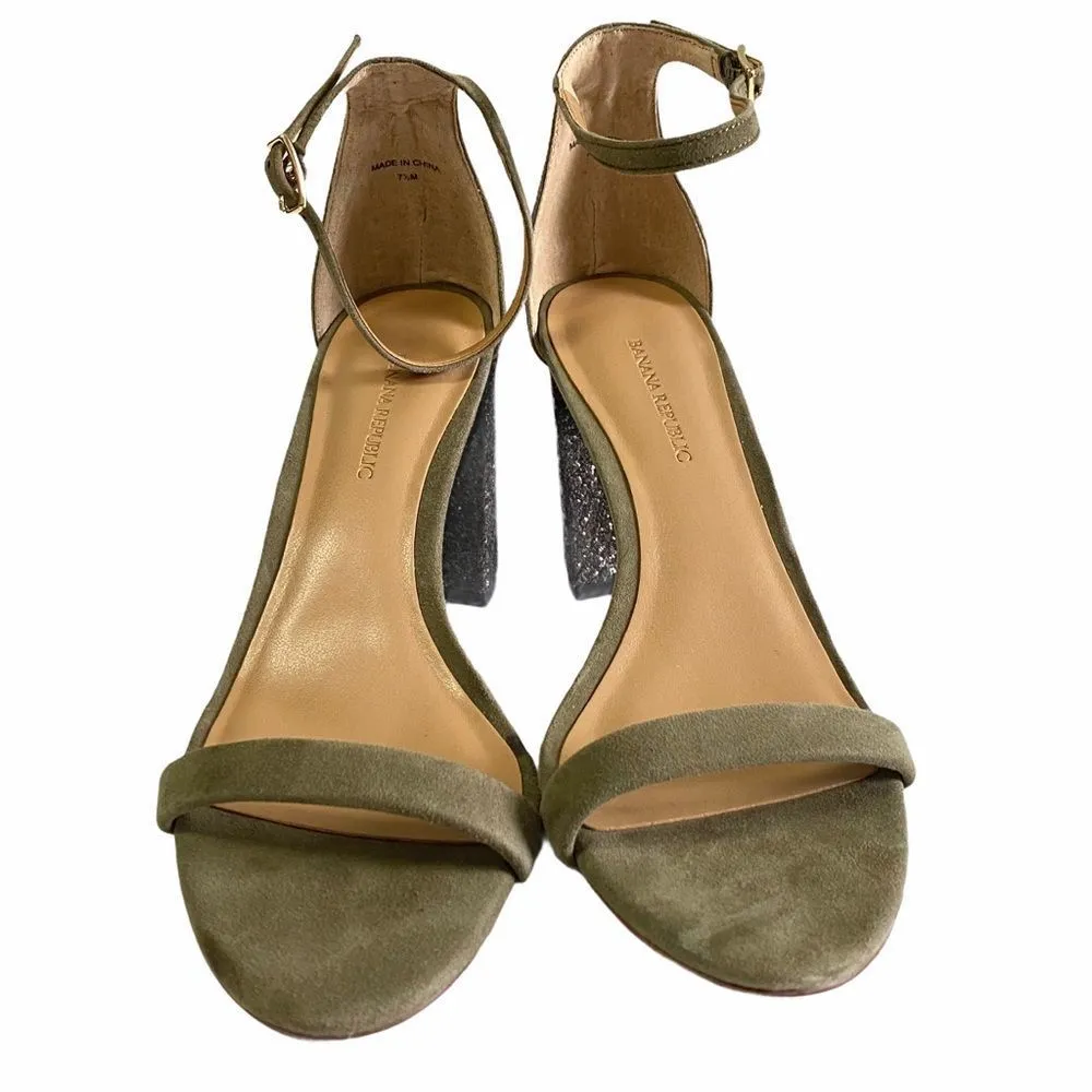 Banana Republic Olive Green Heels Block Strap Casual Evening Party Heel Sandal - Image 5