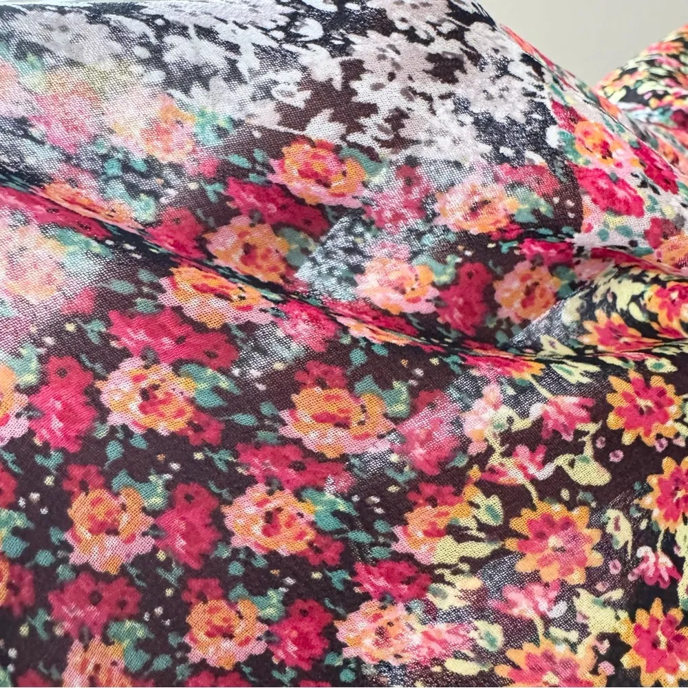 Cha Cha Vente Ditsy Floral Sheer Womens Top Boho Patchwork Crochet Insert PXL Pink Size undefined - Image 6