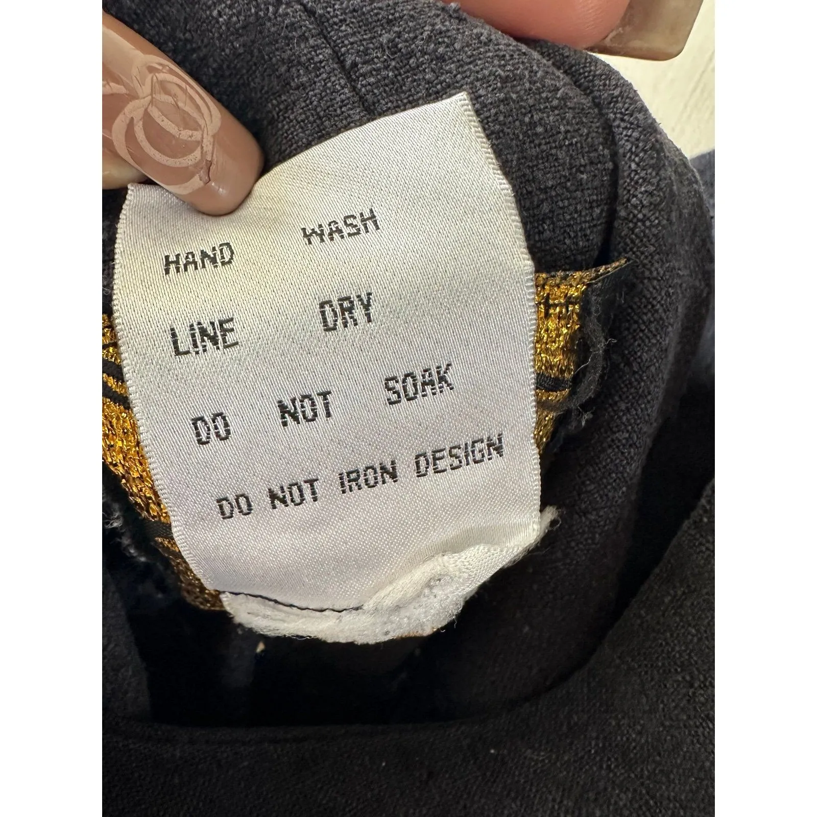 Love Sewn 100% Silk Asian Inspired Embroidered Applique Lagenlook Midi Dress M Black Size M - Image 7