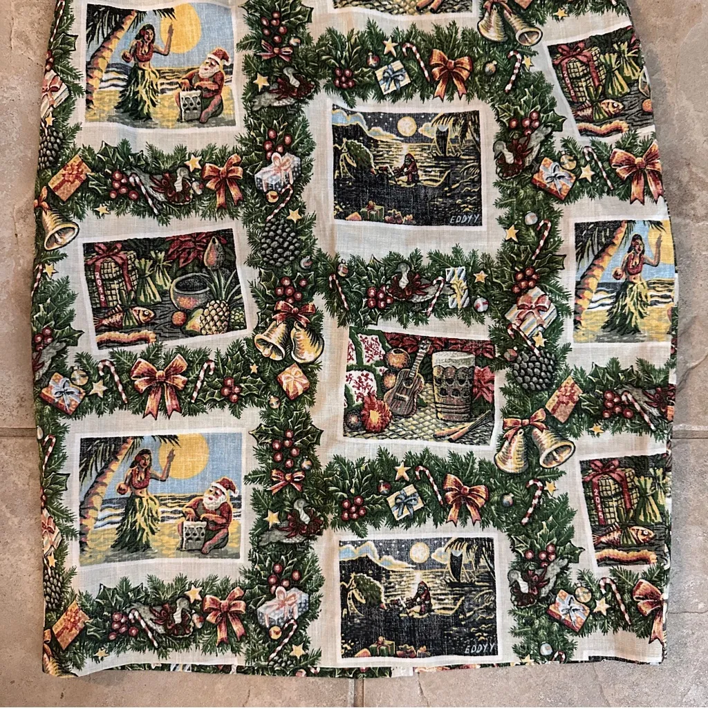 Reyn Spooner Skirt 2015 Mele Kalikimaka Hawaiian Christmas Eddy Y Print Size XS Green - Image 4