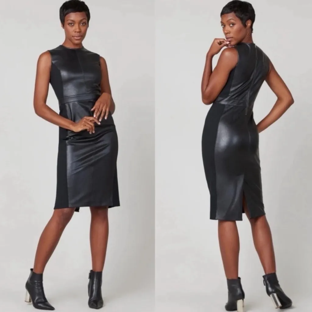 Spanx Leather-Like Combo Sheath Dress Luxe Black 1X - Image 2
