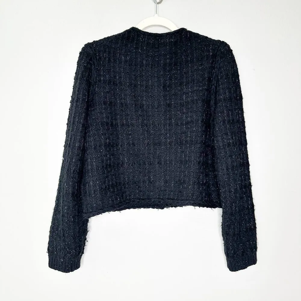 J.Crew  Womens Plaid Lady Jacket Textured Lurex Metallic Threads Black Medium - Image 3