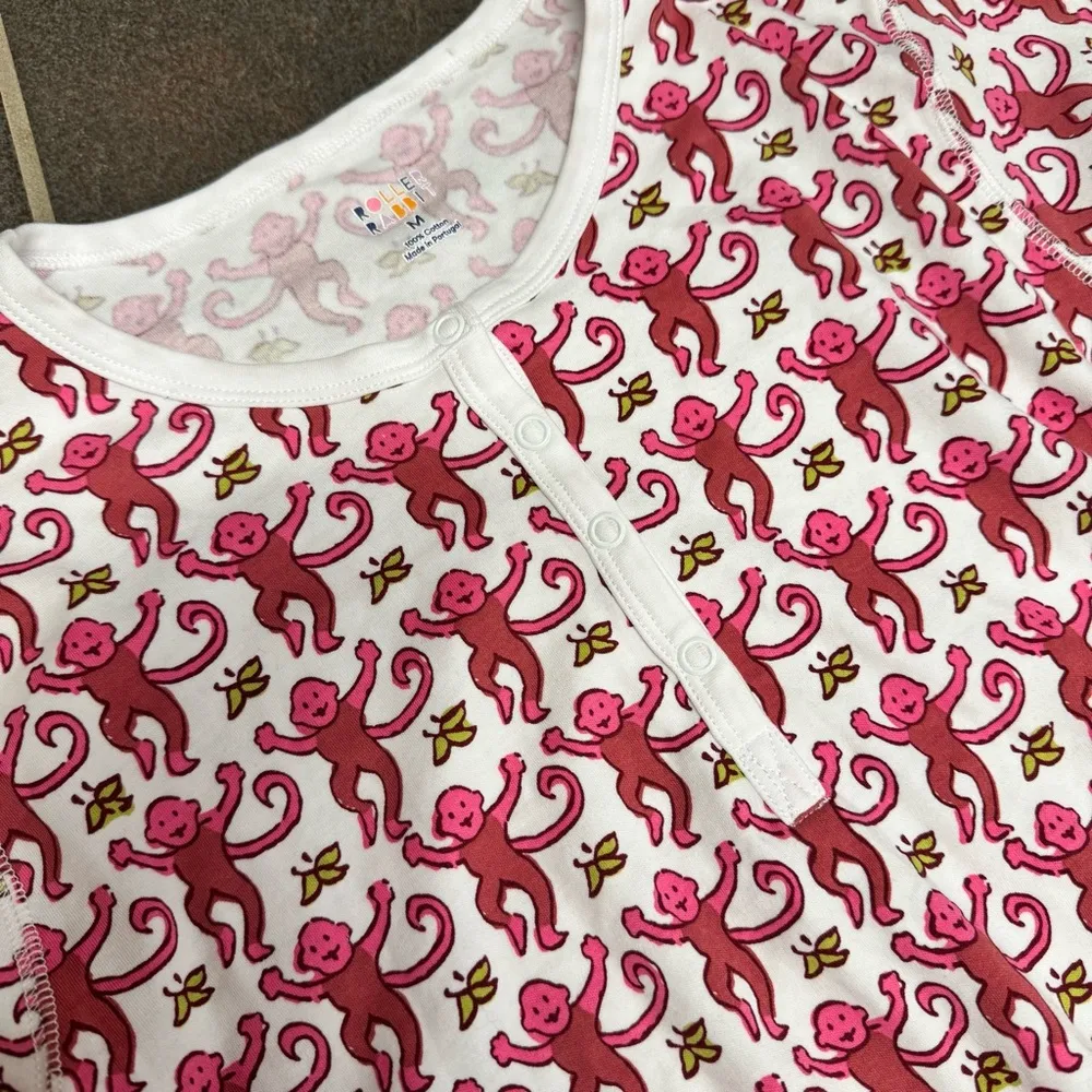 Roller Rabbit Original Monkey Print Pajamas Long PJ Set Pink Medium M $138 - Image 6