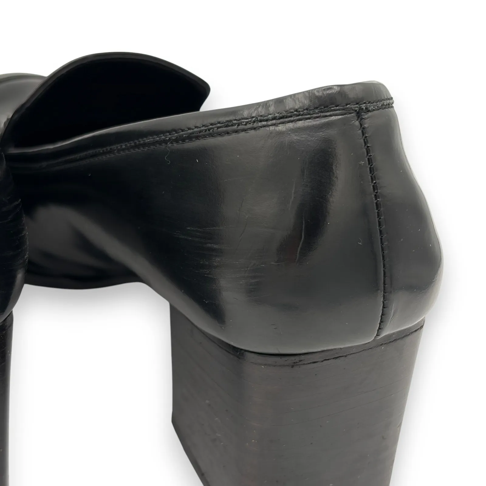 GUCCI Black Horsebit Leather Loafers Sz 8 Square Toe Classic Luxury Italy Heel - Image 10