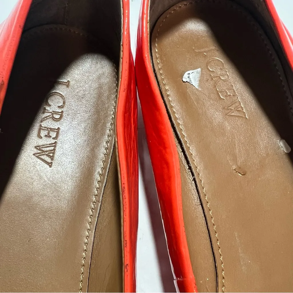 J. Crew factory bright orange patent leather bow ballet scrunch flats US 8.5 - Image 7