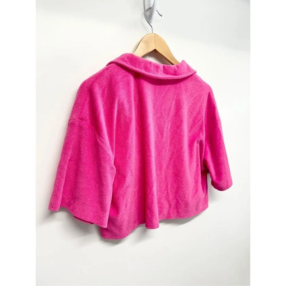 Aqua Swim Shirt Collared Pocket Terrycloth Crop Top Barbie Pink Size Small NEW - Image 8
