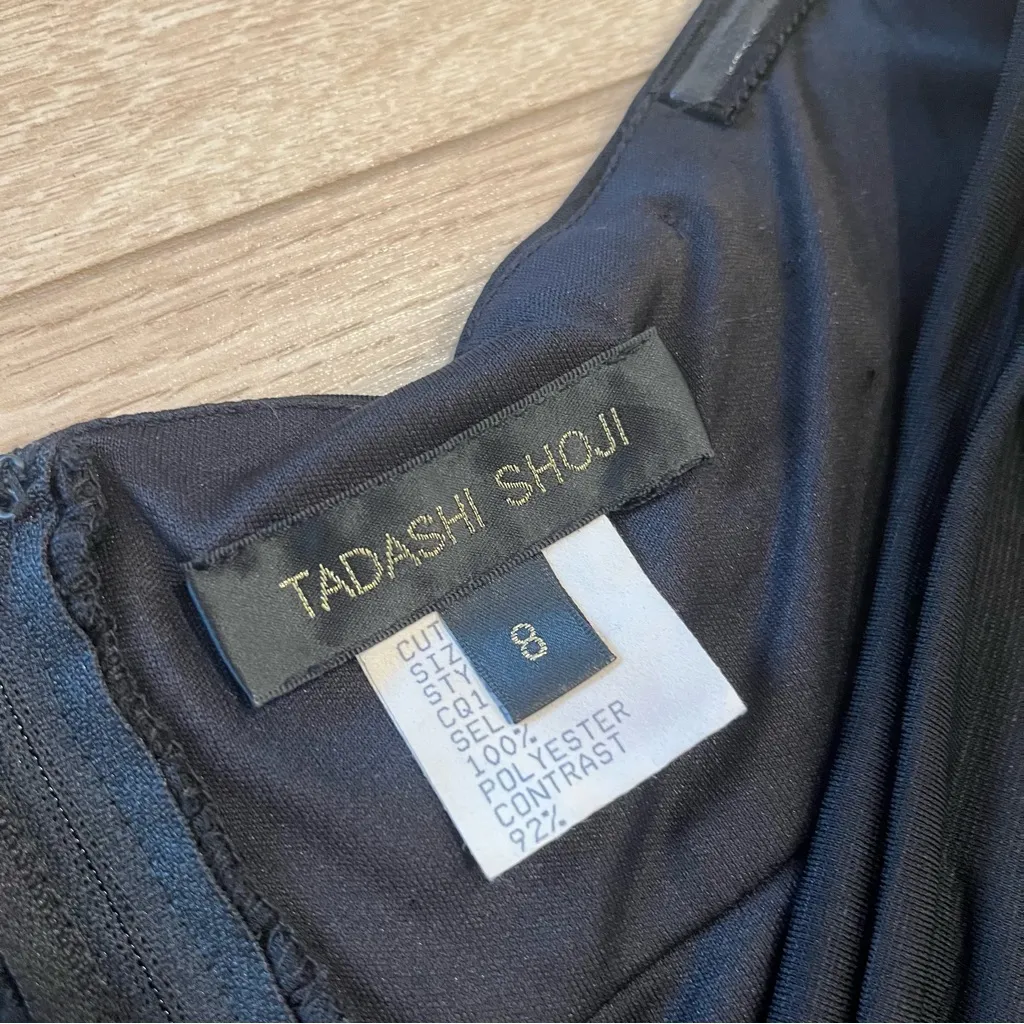 Tadashi Shoji Black Taffeta Fit and Flare Off the Shoulder Dress Size 8 - Image 6