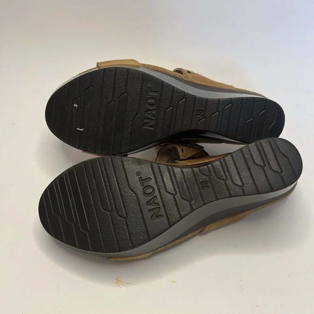 Naot Wedge Sandal Womens Sz 38/7 Tan Rise Cork Footbed Platform Adjustable Strap Brown - Image 14