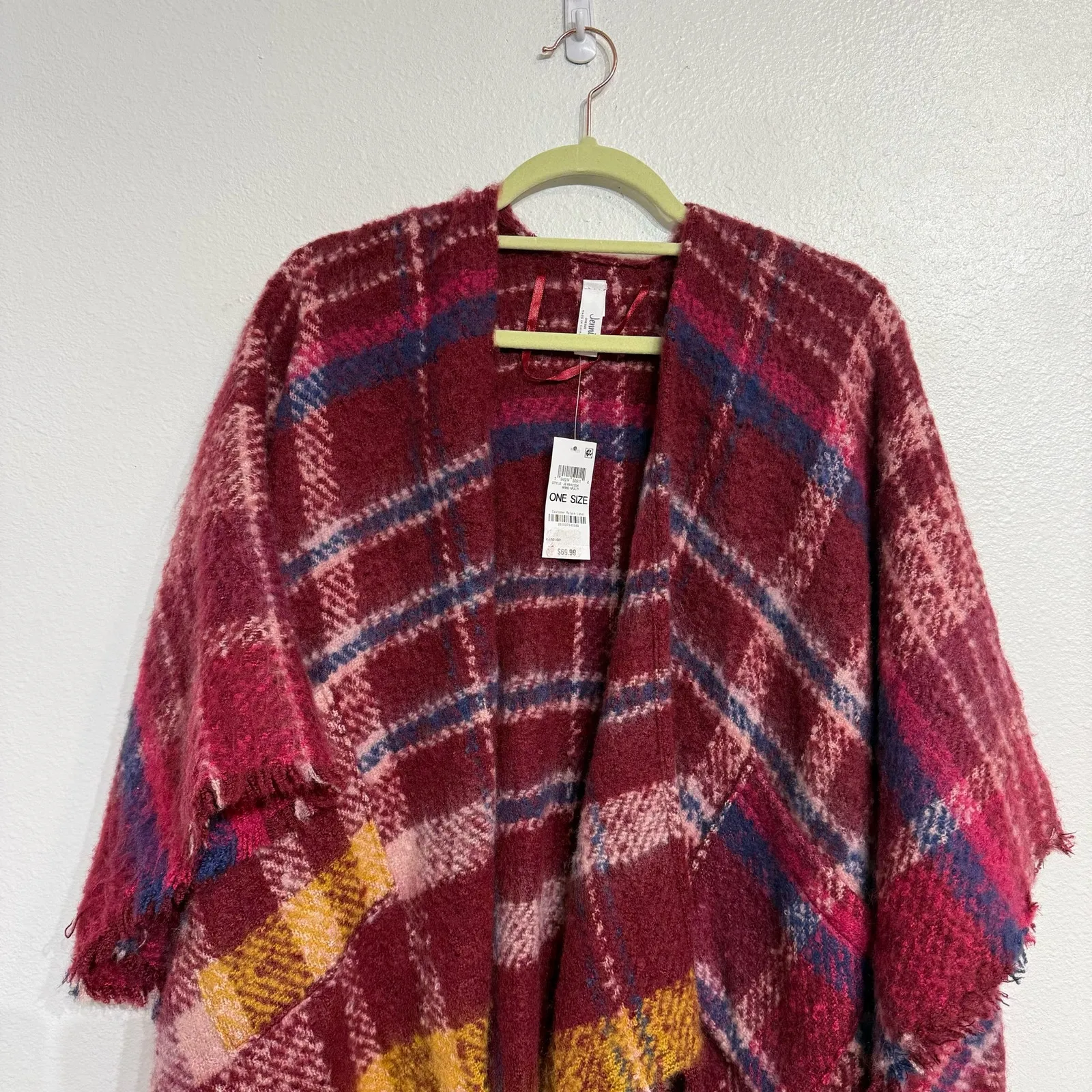 Jenni Wine Oversized Plaid Topper Sz OS NWT - Image 3