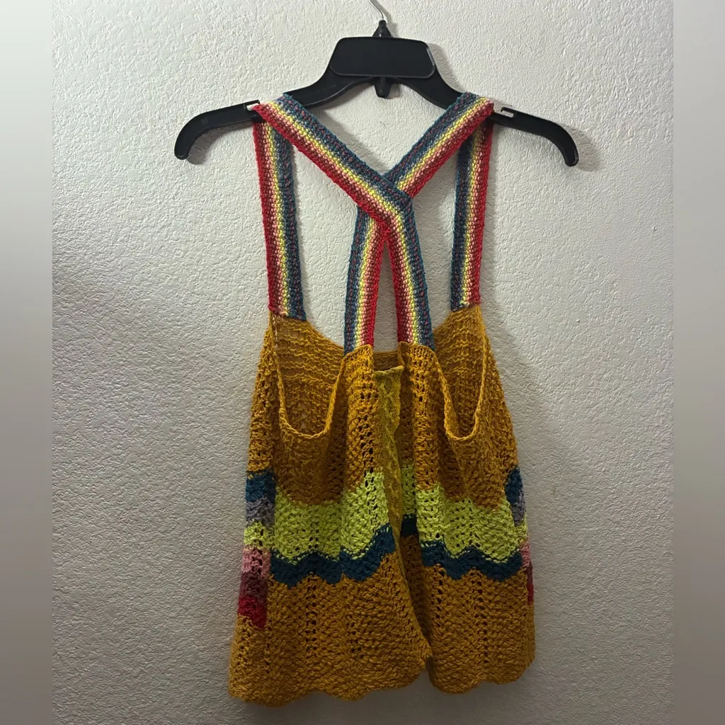 Free People Winding Road in Yellow Crochet Open Back Knit Tank Top M - Image 8