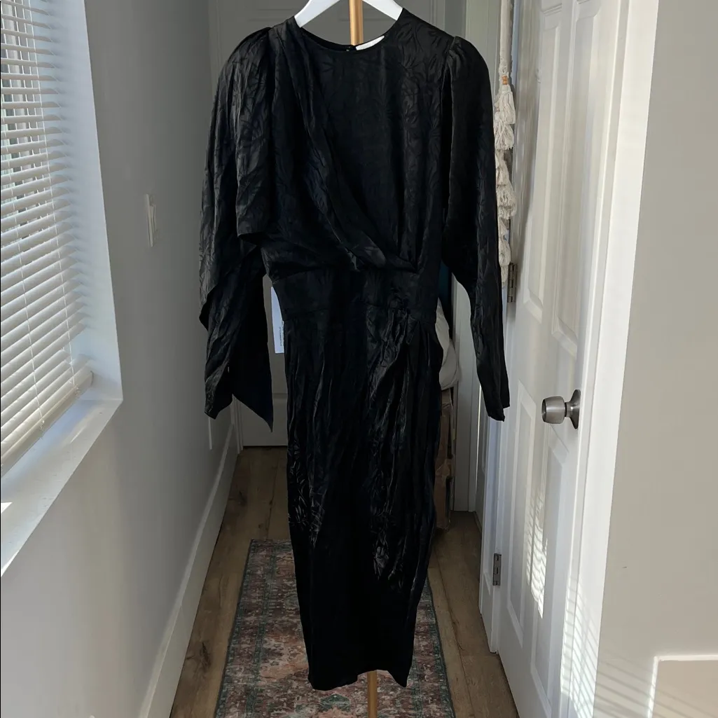 NWT Ronny Kobo Black Silk Jade Dress Long Sleeve Elegant Formal Small $538 - Image 3
