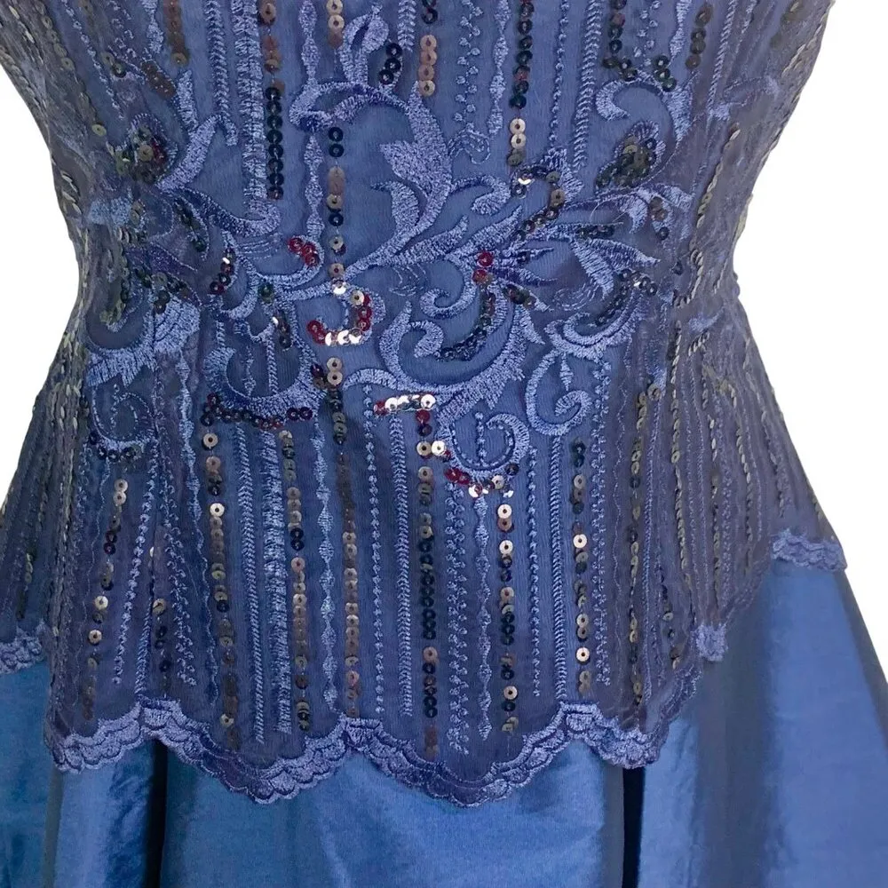 Adrianna Papell Lace Sequin Taffeta Cocktail Dress 10 Knee Length Fit Flare Navy - Image 5