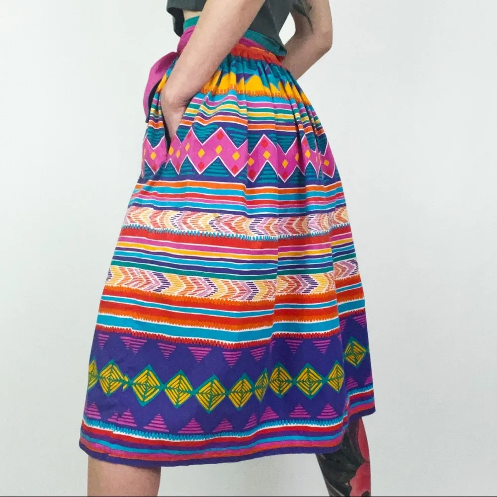 Vintage Patterned Midi Skirt | Size S Pink - Image 5